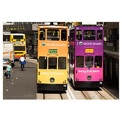 double decker trams hong kong city des voeux road  photo stock
