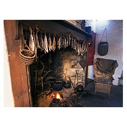Farm museum - Dried fish above Farmhouse fireplace and Orkney chair house fire drying  photo 
