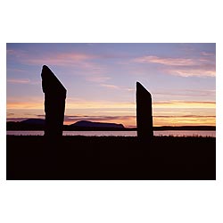 Stenness Standing Stones - Neolithic standing stones at sunset Stenness Loch ancient scotland  photo 