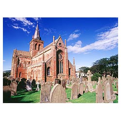St Magnus Cathedral - Graveyard cemetery Norse Viking red and yellow sandstone cathedral Orkneys  photo 