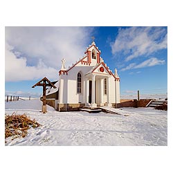  - Decorated Prisoner of war Nissen church hut building with winter snow scene  photo 