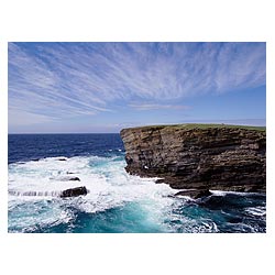 Brough of Bigging - Scotland Sea waves rough seas blue sky cliffs coast cloud windy skies clouds  photo 
