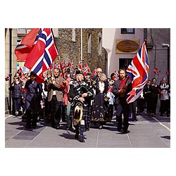 Norwegian Constitution Day - Bagpiper leading street parade Albert street Flags procession  photo 