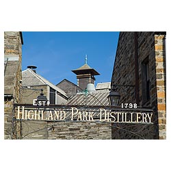 Highland Park Distillery - Scotland Malt whisky distillery sign roof tops Kiln chimney stack orkneys  photo 