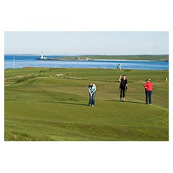 Stromness Golf Course - Woman shot golf putting green hole flag Scapa Flow  photo 