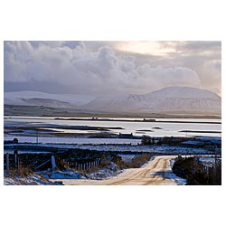 Staney Hill - Loch Harray Loch Stenness and Hoy Hills snowy icy roads  photo 