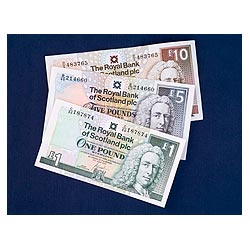 Scottish money - Royal Bank of Scotland one five ten pound notes cash banknotes rbs  photo 