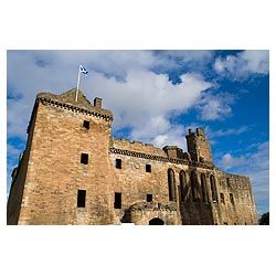 Linlithgow Palace - Scottish saltire flag flying on battlements of palace castle scotland  photo 