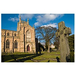 Dunfermline Abbey - Dunfermline Abbey south nave and graveyard celtic cross gravestone scotland  photo 