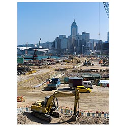 excavator hong kong building site reclaimation  photo stock