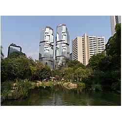 modern hong kong park skyscrapers gardens lake  photo stock