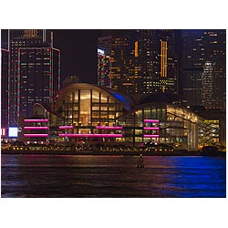 hong kong confernce exhibition centre night lights  photo stock