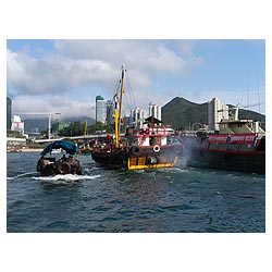 hong kong sampan aberdeen harbour boats cargo junk  photo stock