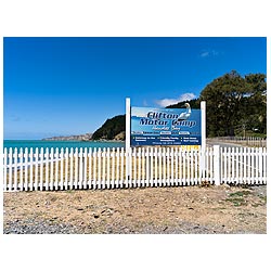 motor camp sign cape kidnappers hawkes bay  photo stock