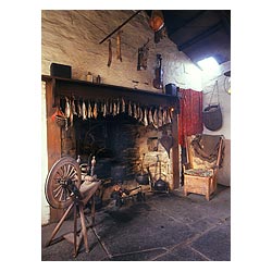 Farm museum - Farmhouse interior cottage fireplace spinningwheel Orkney chair house fire  photo 