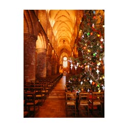 St Magnus Cathedral - Orkneys Cathedrals at Christmas tree and aisle interior  photo 