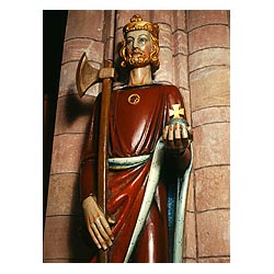 St Magnus Cathedral - St Olaf statue holding orb and axe  photo 