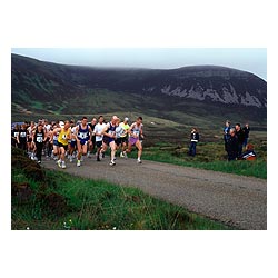 Hoy half marathon - Pack of runners starting fun run race at Rackwick scotland begin start  photo 