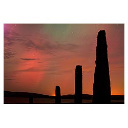 Neolithic standing stone - Northern Lights Aurora Borealis night scotland  photo 