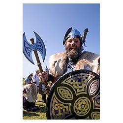 County Show - Shetland Jarl squad Viking dress shield helmet axe show ground man bearded  photo 