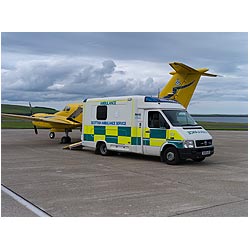 Kirkwall Airport - Scottish Ambulance on runway Air Ambulance Beech Super Kingair B200  photo 