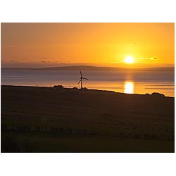 Scapa Flow - Sunrise wind turbine cottages sea uk scotland dawn house sun rise up  photo 