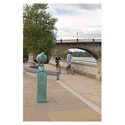 River Tay - Cyclists on the flood defense promenade and Smeatons Bridge people scotland  photo 