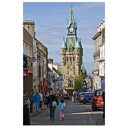 High Street - Town hall clock tower and people in scotland centre walking busy  photo 